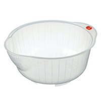 小禮堂 Inomata 日製 圓形塑膠洗米籃 透明洗米籃 瀝水籃 洗米盆 3-5杯 (白)