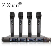 4 Channel Wireless Microphones System UHF Karaoke System Cordless four handheld Mic bodypack Home party