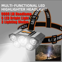 High Power 5 LED USB Rechargeable Headlamp 18650 Built-in Battery Headlight Torch Portable Head Flashlight Fishing Lantern