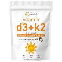 Micro Ingredients Vitamin D3 K2 5000IU /2000IU / 1000IU Infused with Virgin Coconut Oil 300 Softgels