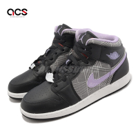 Nike 休閒鞋 Air Jordan 1 Mid SE GS 大童鞋 女鞋 黑 紫 千鳥格紋 AJ1 一代 DC7226-015
