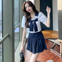 【Very Buy 非常勸敗】法式小眾蝴蝶結上衣百褶半身裙套裝女學院風兩件式套裝裙夏季