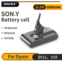 6000mAh Battery for Dyson V8 V7 Absolute Animal Fluffy Replacement Battery Dyson V8 SV10 V7 SV11 Handheld Vacuum Cleaner Battery