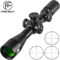 FIRE WOLF 4-14X44 IR Tactical Optical Rifle Sniper Scope Adjustable Red Green Cross Hunting Rifle Scope Glass Reticle sight