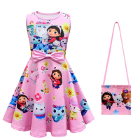 Summer Kid Gabby's Dollhouse Clothes Girls Gabby Cats Cosplay Dress + bag Baby Children Birthday Party Princess Dresses