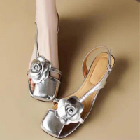 Temperament Summer New Women's Shoes Fashion Square Head Small Size Back Strap Small Chanel Style Lo