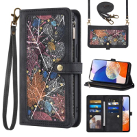 Flip Leather Zipper Pocket Collage Pattern Wallet Multiple Card Slots Phone Cover Suitable For Apple IPhone12 Pro Max Mini ip12