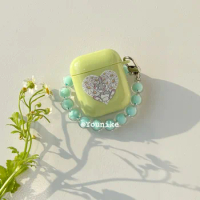 For AirPods Pro Case Cute Korean Ins Mint Green Beaded Rabbit Headphone Case for AirPods 1 2 3 Pro Wireless Bluetooth Headset