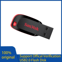100% Original SanDisk Cruzer Blade USB Flash Drive USB 2.0 CZ50 Pen Drive 32GB 64GB 128GB Support Official Verification
