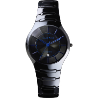 Relax Time 經典藍寶石陶瓷腕錶-黑x藍時標/36mm