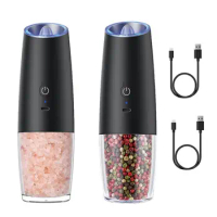 Rechargeable Electric Salt And Pepper Grinder Set-With LED Light,Peppercorn &amp; Sea Salt Spice Mill Set With Adjustable Coarseness