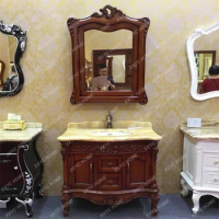 Customized European Oak Bathroom Cabinet Combination Bathroom Hand Washing Face Basin Cabinet Mirror Cabinet Bathroom