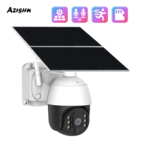 AZISHN 20W Solar Panel PTZ IP Camer Outdoor Waterproof P2P Two Way Audio Security POE Camera With 128G SD Card 30000mAh Batterie