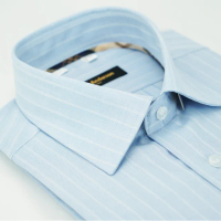 【金安德森】經典格紋繞領藍色寬紋窄版長袖襯衫