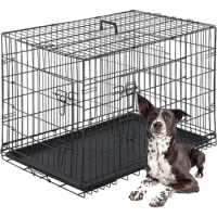 FDW Dog Crate Dog Cage Pet Crate for Large Dogs Folding Metal Pet Cage Double Door W/Divider Panel Indoor Outdoor Dog Kennel