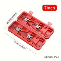 Heavy-Duty Snap Ring Pliers Set (17.78 cm / 22.86 cm), Straight and Curved Jaws, Ergonomic Red Rubbe
