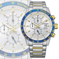 【CITIZEN 星辰】Chronograph 碼錶計時 大錶徑不鏽鋼石英錶-白面44mm(AN3686-53A 防水100米)