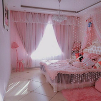 ins韓式公主風網紅抖音粉色窗紗蕾絲臥室遮光成品雙層布飄窗窗簾 雙十一購物節