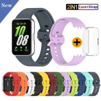 2 IN 1 Silicone Strap For Samsung Galaxy Fit 3 Watchbands Watch Strap For Galaxy Fit3 SM-R390 With Protector Case