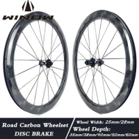 Winowsports Carbon Wheels Disc Brake 700c Road Bike Wheelset Clincher and Tubeless Carbon Spoke Butterfly Weave Glossy Wheels