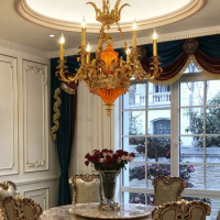 Copper Chandelier Living Room Dining Room Candle Luxury Elegant Retro Villa Luxury Study Lamps