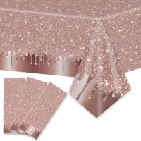 Pink Rose Gold Party Decoration Supplies Disposable Tablecloth Girls Birthday Party Table Cover For Wedding Party Baby Shower