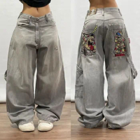 Y2K hip-hop fashion rock straight loose big pocket jeans women's retro street Harajuku high-waisted casual wide-leg trousers