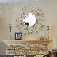 Vintage Golden Rattan Fruit Wall Stickers European Iron Mirror Decor Kirin Theme for Living Room Adds Sophistication