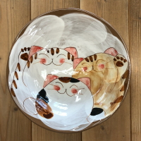 有田燒菊祥三只福貓手繪釉下彩湯菜餐盤淺缽盤子碟子缽
