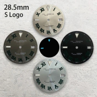 28.5mm S Logo Bunting Dial Suitable For NH35/NH36/4R Movement Ice Blue Luminous Watch Modification Accessories