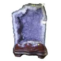 【古緣居】巴西天然紫水晶洞 + 實木底座(23公斤)