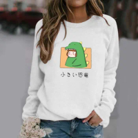 Cartton Cute Sweatshirts Dinosaur Womens Anime Hoodies Kawaii Girl Long Sleeve Pullover Tops Oversize Sudadera Hooded Female Tee