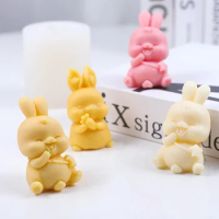 New Cartoon Radish Little Rabbit Silicone Candle Mold Carrot Happy Bunny Painting Plaster Easter Chocolate Cake Decor Fest Gift