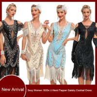 Sexy Women 1920s V-Neck Flapper Gatsby Cocktail Dress Formal Evening Prom Party Dress Fringe Dress Hot sales