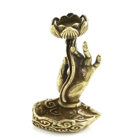 Pure Copper Backflow Incense Buddha Hand Lotus Brass Frame Zen Tea Ceremony Table Furnishings