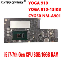 CYG50 NM-A901 Motherboard for Lenovo YOGA 910-13IKB YOGA 910 Laptop Motherboard With i5 i7-7th Gen CPU 8GB/16GB RAM DDR4 Tested
