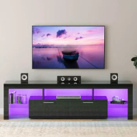 Modern LED 70 inch Long TV Stand with Storage Drawer, Wood TV Console with High Glossy Entertainment Center for Living Room