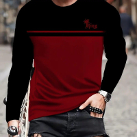Vintage Men's Long Sleeve T-Shirt Patchwork Tees Tops Plaid T-Shirt For Men 3d Striped Printed Cloth