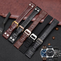 22mm High Quality Real Leather Nylon Rivets Watchband Fit for IWC SPITFIRE Big Pilot's Watch TOP GUN IW5009 Cowhide Strap