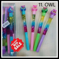 (SALE) PULPEN BOLPOIN GEL GLITTER AIR KARAKTER OWL / BURUNG HANTU LUCU