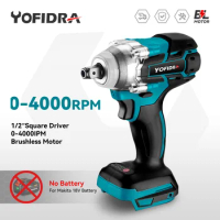 18V Brushless Electric Wrench 1/2 inch Rechargeable Cordless Impact Wrench Power Tools for Makita 18V Battery Without Battery
