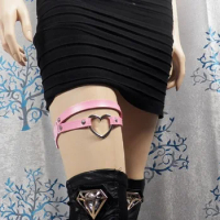 Women Sexy Handmade Punk Leg Ring elastic leg belt Harajuku Hot Rock Goth leather sweet heart garter Bullet Rivets two rows