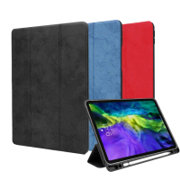 【VXTRA】2020 iPad Pro 11吋 帆布紋 筆槽矽膠軟邊三折保護平板皮套