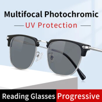 Photochromic Multifocal Reading Glasses Square Frame Designer Presbyopic Glasses Progressive High Quality fashion for Men