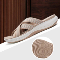 Women Casual Beach Sandals Wide Width Cross Strap Platform Wedge Sandals Open Toe House Shoes Lightweight for Summer