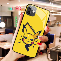Pikachu Luminous Tempered Glass phone case For Apple iphone 12 11 Pro Max XS mini Acoustic Control Protect LED Backlight cover