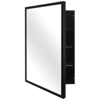 Black Aluminum Bathroom Medicine Cabinet Storage Solution Mirror Wall Mount HD Glass Bright