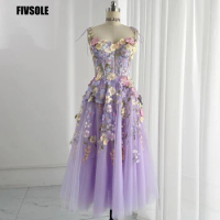 Fivsole Tulle A-line Evening Dresses Vestidos De Gala Spaghetti Straps 3D Floral Print Party Dresses Formal Gowns Evening Gowns