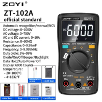 ZOYI ZT102/102A Digital Multimeter 6000 Counts Electrical Meter Transistor Tester Auto Rang AC/DC Voltage Process Calibrator