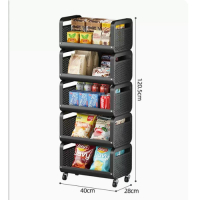 小推車落地置物架（40CM黑色五層） 